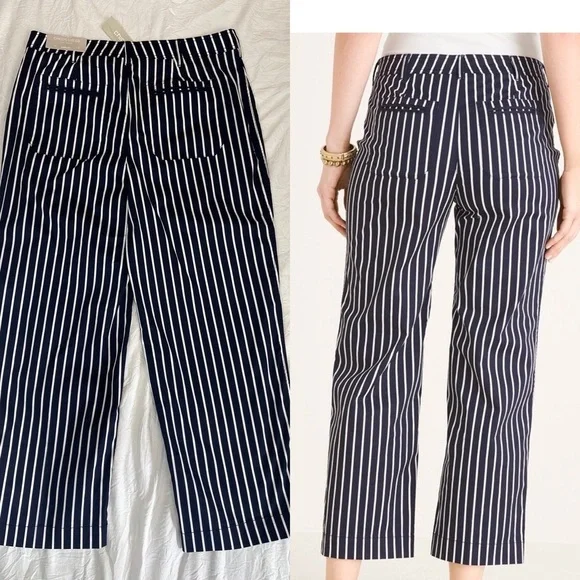 Chico’s navy and white stripes cotton wide leg crop stretch pants women’s size 6 - Picture 3 of 17